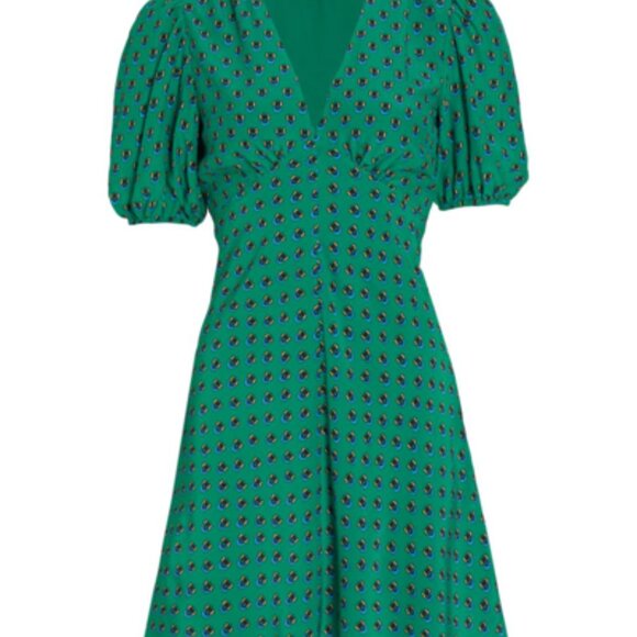 NWT STAUD Green Print Mini Dress - Size 14, Green Blue - Picture 14 of 14